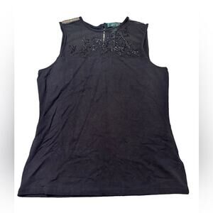 Lauren Ralph Lauren Black Sleeveless Embellished Blouse Size Medium